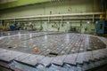 Inside RBMK High Power Channel-type Reactor reactor room. Massive reactor lid, reactor fuel elements under square shields