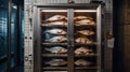 A refrigerator that is filled with various types of fish and seafood Royalty Free Stock Photo