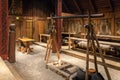 Inside the replica of a furnished viking longhouse