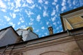 Inside the Rostov the Great kremlin under beautiful sky with small clouds Royalty Free Stock Photo