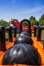 Inside a rubber inflatable obstacle course