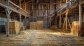 Inside Rustic Wooden Old Barn Hay Bales Straw Sunlight Rays Light Beams Farm Royalty Free Stock Photo