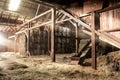 Inside Rustic Wooden Old Barn Hay Bales Straw Sunlight Rays Light Beams Farm Royalty Free Stock Photo