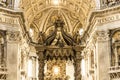 INSIDE SAINT PETER BASILICA WIT BALDACHIN ALTAR. FAMOUS DESTINATION OF ROME. Royalty Free Stock Photo