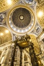 INSIDE SAINT PETER BASILICA WIT BALDACHIN ALTAR. FAMOUS DESTINATION OF ROME. Royalty Free Stock Photo