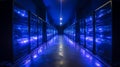 Illuminated server room data center networking hardware information technology infrastructure architecture . Royalty Free Stock Photo