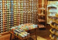 Inside the shop Comur 1942 in Lisbon in Portugal - many nice decorated fish cans