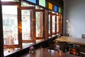 Open windows in a small cafÃÂ© Royalty Free Stock Photo