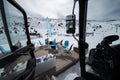 From Inside A snow groomers Pisten Bully 600 at the Grandvalira ski resort in 2022 Royalty Free Stock Photo