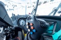 From Inside A snow groomers Pisten Bully 600 at the Grandvalira ski resort in 2022 Royalty Free Stock Photo