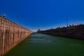 Inside the soo locks in Sault ste marie michigan waiting for the water to rise to superiors depth