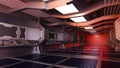 Inside spaceship or space station interior, Sci-Fi tunnel, corridor with empty space, 3D rendering Royalty Free Stock Photo