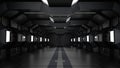 Inside spaceship or space station interior, Sci-Fi tunnel, corridor with empty space, 3D rendering Royalty Free Stock Photo