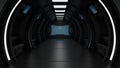 Inside spaceship or space station interior, Sci-Fi tunnel, corridor with empty space, 3D rendering Royalty Free Stock Photo