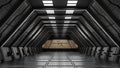 Inside spaceship or space station interior, Sci-Fi tunnel, corridor with empty space, 3D rendering Royalty Free Stock Photo