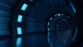 Inside spaceship or space station interior, Sci-Fi tunnel, corridor with empty space, 3D rendering Royalty Free Stock Photo