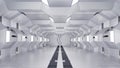 Inside spaceship or space station interior, Sci-Fi tunnel, corridor with empty space, 3D rendering Royalty Free Stock Photo