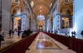 Inside the St Peter`s Basilica or San Pietro in Vatican City, Rome, Italy. Panoranma of the luxurious Renaissance interior. Saint Royalty Free Stock Photo