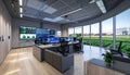 High-Tech Control Room with Panoramic Nature View Royalty Free Stock Photo