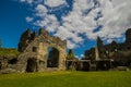Inside of Steinschloss castle ruins rising above the mura valley in styria, Austria. Medieval ruins in Austria on a sunny day, Royalty Free Stock Photo