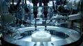 Inside a sterile chamber precise robotic arms manipulate small delicate objects. In the center a tube filled with a Royalty Free Stock Photo