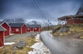 Inside of the Streets of Classic Traditional Norwegian Fishing Hut Hamnoy Royalty Free Stock Photo