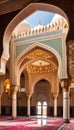 Inside a stunning Islamic mosque featuring a magnificent archway