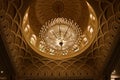 Lightened up crystal chandelier in the Sultan Qaboos Mosque in Salalah, Oman