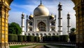 Inside the Taj Mahal complex, shot in front of the main mausoleum. Agra, India