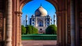 Inside the Taj Mahal complex, shot in front of the main mausoleum. Agra, India