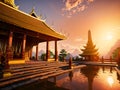 Inside a Thai temple at sunset