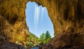 Inside Tonto Natural Bridge Panorama with a Waterfall Royalty Free Stock Photo