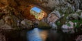Inside Tonto Natural Bridge Panorama with a Waterfall Royalty Free Stock Photo