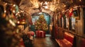Inside train carrage christmas decoration. By generative Ai Royalty Free Stock Photo