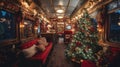Inside train carrage christmas decoration. By generative Ai Royalty Free Stock Photo
