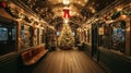 Inside train carrage christmas decoration. By generative Ai Royalty Free Stock Photo