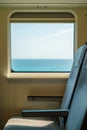 Inside of train and view of seascape from window in Taitung, Taiwan Royalty Free Stock Photo