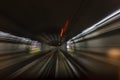 Inside tunel blur abstract scene traveling by train looking forward Royalty Free Stock Photo