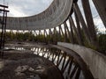 Inside unfinished cooling tower in Chernobyl zone, part of the building structure.