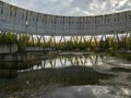 Inside unfinished cooling tower in Chernobyl zone, part of the building structure.