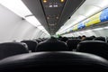 Inside view of airplane from the perspective of passenger seat Royalty Free Stock Photo