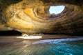 Inside view of the Benagil Sea Cave on Praia de Benagil, Benagil Beach Algarve Portugal. Royalty Free Stock Photo