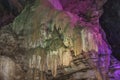 Inside view of borra cave with colorful lights, Araku Valley, Visakhapatnam Andhra Pradesh, India, March 04 2017