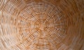 Inside view of the bottom of a basket woven from twisted paper tubes. Textured wicker surface. Fragment of a brown Royalty Free Stock Photo