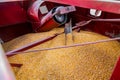Inside commercial maize farming combine harvester