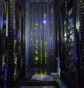 Inside view of empty rack modern supercomputer data center