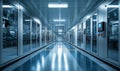 Inside view of a high-tech microchip manufacturing facility, technology, semiconductor, factory Royalty Free Stock Photo