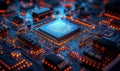 Inside view of a high-tech microchip manufacturing facility, technology, semiconductor, factory Royalty Free Stock Photo