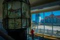 Inside view of huge light lamp in light station museum in the Montauk Point Lighthouse at the edge of Long Island, New