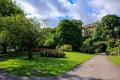 The inside view of Nottingham Castle park with green trees and beautiful cloudscape Royalty Free Stock Photo